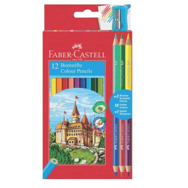 Matita colorata eco Il Castello+3 bicolor - diametro mina 3,00 mm - colori assortiti - Faber-Castell - astuccio 12 pezzi