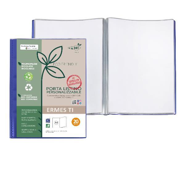 Portalistini personalizzabile Ermes TI - 22 x 30 cm - PP riciclato - 20 buste - blu - Sei Rota