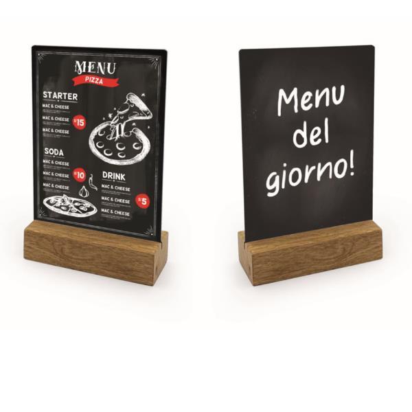 Lavagna da tavolo scrivibile - con base in legno massello - A6 - 10,5 x 15 x 4 cm - nero - Lebez
