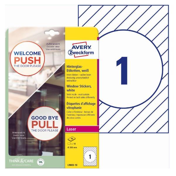 Etichette adesive per finestre - in carta - con pellicola - laser - rimovibili - diametro 200 mm - 1et/fg - 10 fogli - bianco - Avery