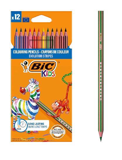 Matita colorata Evolution Stripes - colori assortiti - Bic - conf. 12 pezzi