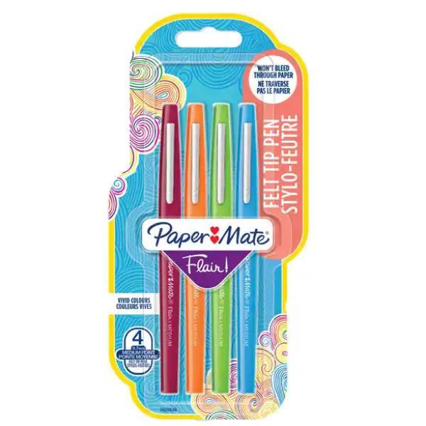 Pennarello Flair Nylon - punta feltro - 1,10mm - colori assortiti Fun - Papermate - conf. 4 pezzi