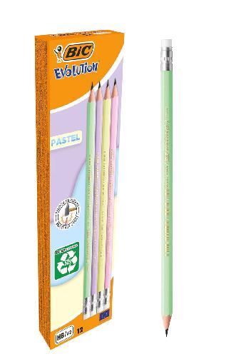 Matita Evolution Pastel - gradazione HB -  con gommino - colori assortiti - Bic - conf. 12 pezzi