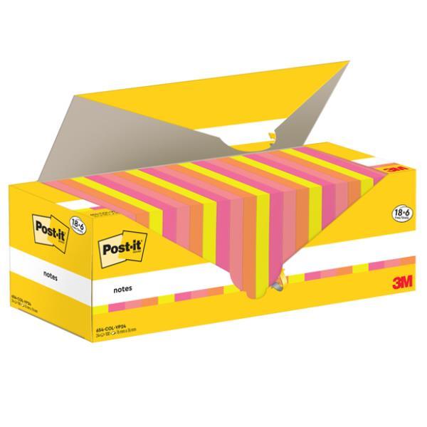 Blocco foglietti Post-it - 654-COL-VP24 - 76  x 76 mm - colori assortiti - 90 fogli - Post-it - conf. 24 blocchi