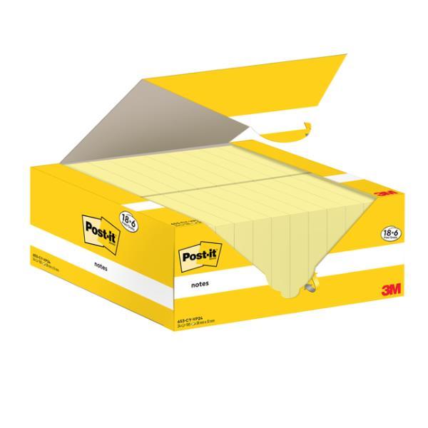 Blocco foglietti Post-it Notes - 653-CY-VP24 - 38 x 51 mm - giallo Canary - 100 fogli - Post-it - conf. 24 blocchi