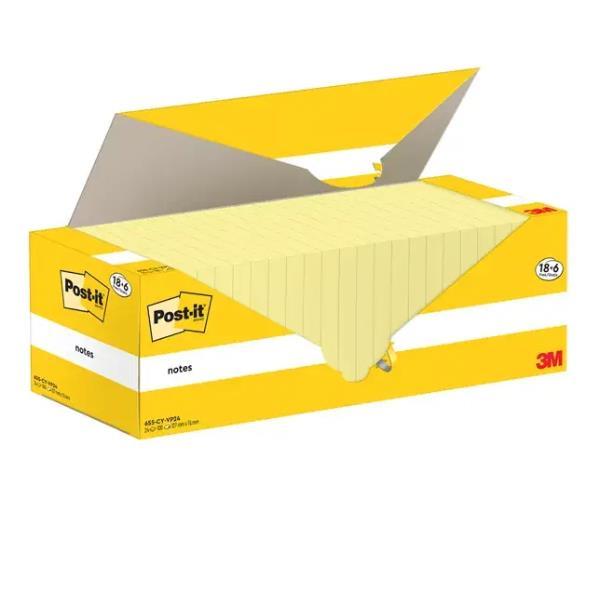 Blocco foglietti Post-it Notes - 655-CY-VP24 - 76 x 127 mm - giallo Canary - 100 fogli - Post-it - conf. 24 blocchi