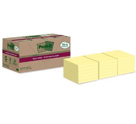 Blocco foglietti Post-it SuperSticky Green - 654R-SSCY14+4 - 76 x 76 mm - carta riciclata - giallo Canary - 70 fogli - Post-it - conf. 18 blocchi