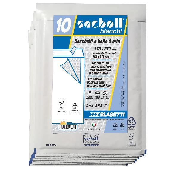 Busta imbottita Sacboll - C (17 x 27 cm) - carta - bianco - Blasetti - conf. 10 pezzi