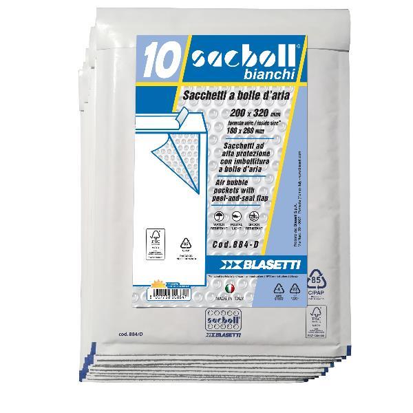 Busta imbottita Sacboll - D (20 X 32 cm) - carta - bianco - Blasetti - conf. 10 pezzi