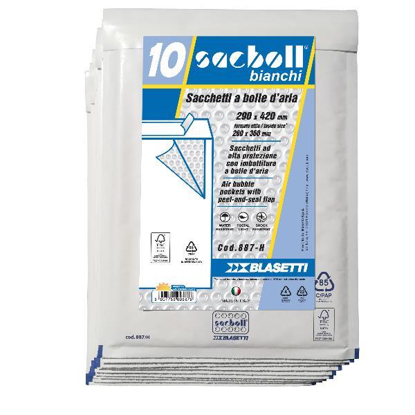 Busta imbottita Sacboll - H (29 x 42 cm) - carta - bianco - Blasetti - conf. 10 pezzi