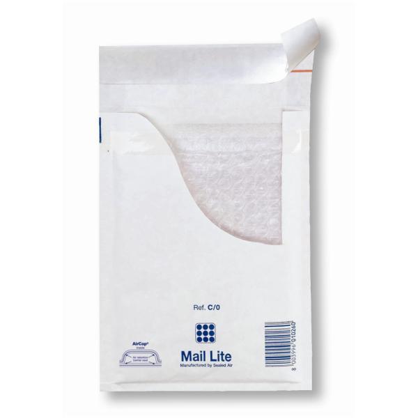 Mail Lite D/1 - Busta postale - 180 x 260 mm - rettangolare - estremità aperta - autoadesiva - pluriball - bianco - pacco da 100
