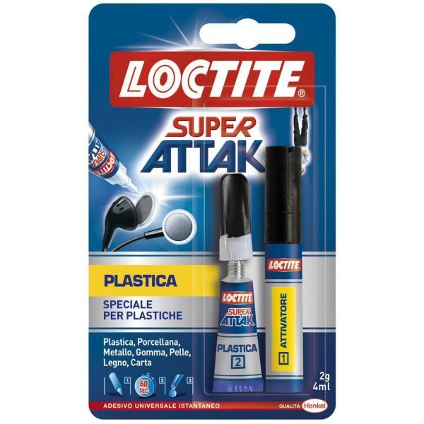 Colla Super Attak - adesivo liquido e attivatore in penna - adatto per incollare plastiche domestiche - 2 gr + 4 ml - trasparente - Loctite - conf. 2 pezzi