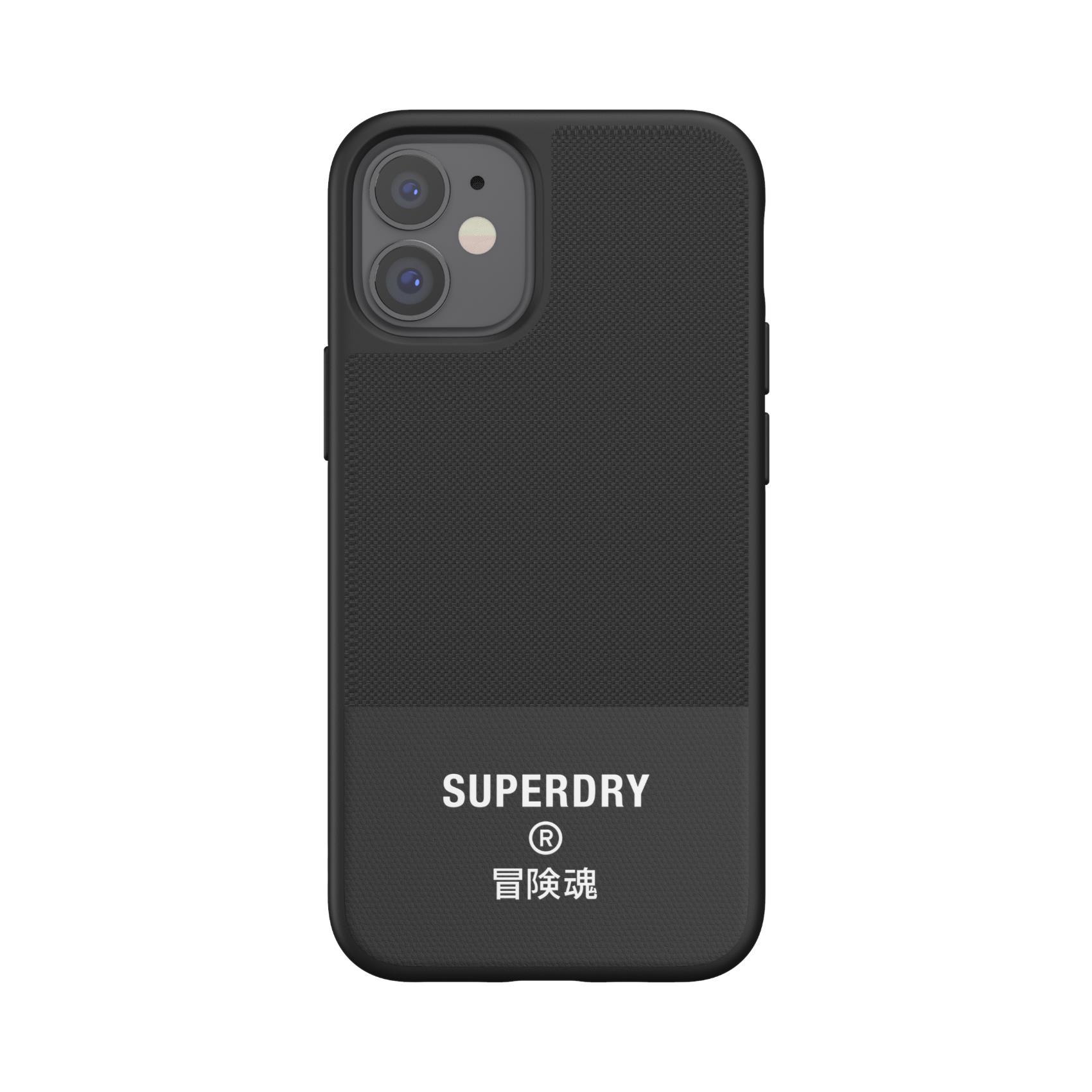 SUPERDRY APPLE iPHONE 12 MINI COVER IN TPU INTARSIATA IN TELA ANTI URTO CON LOGO SUPEDRY STAMPATO NERO