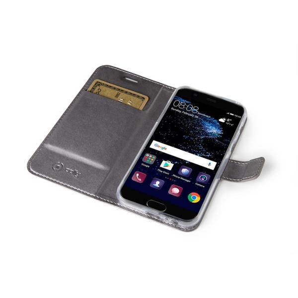 Celly Air - Flip cover per cellulare - fibra di vetro, TPU (poliuretano termoplastico) - argento - per Huawei P10