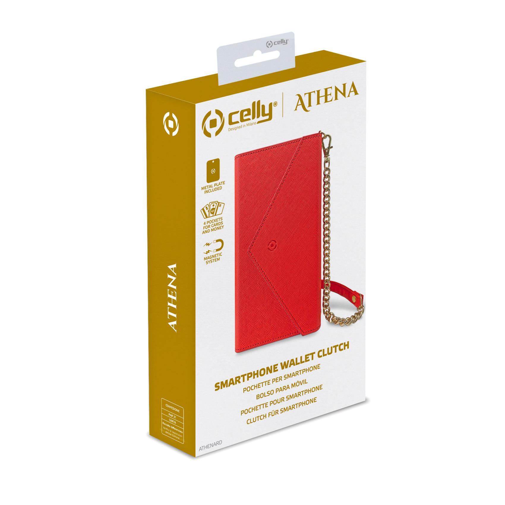 Celly Athena - Flip cover per cellulare - magnetico universale - similpelle - rosso