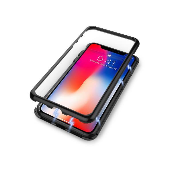 Celly Attraction - Cover per cellulare - Alluminio, vetro temperato - nero, trasparente - per Apple iPhone X, XS