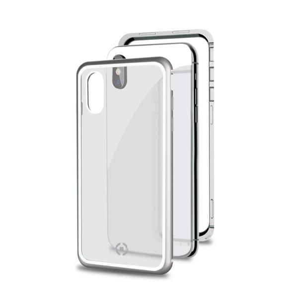 Celly Attraction - Cover per cellulare - Alluminio, vetro temperato - argento, trasparente - per Apple iPhone X, XS