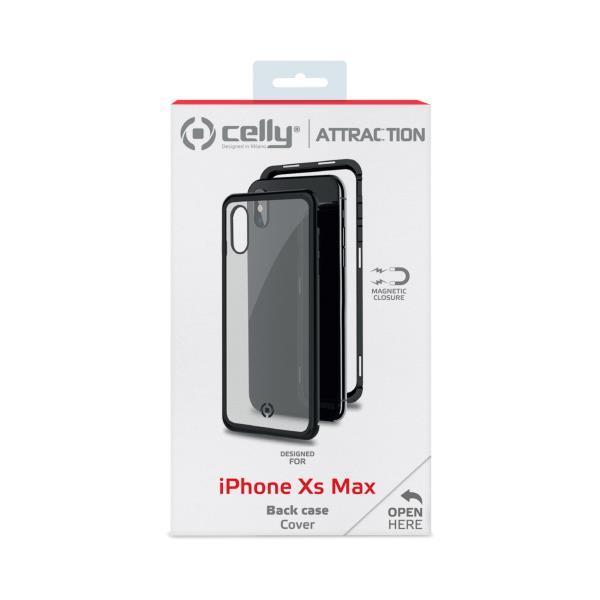 Celly Attraction - Cover per cellulare - Alluminio, vetro temperato - nero, trasparente - per Apple iPhone XS Max