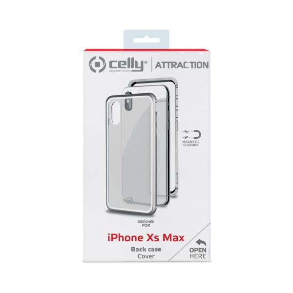 Celly Attraction - Cover per cellulare - Alluminio, vetro temperato - argento, trasparente - per Apple iPhone XS Max
