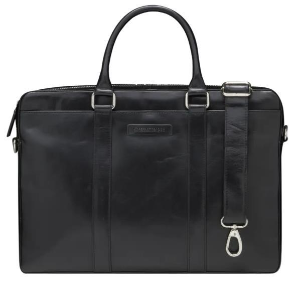 DBRAMANTE 1928 KRONBORG BORSA PER NOTEBOOK DA 15" IN PELLE FIORE 2 SCOMPARTI CON TRACOLLA NERO