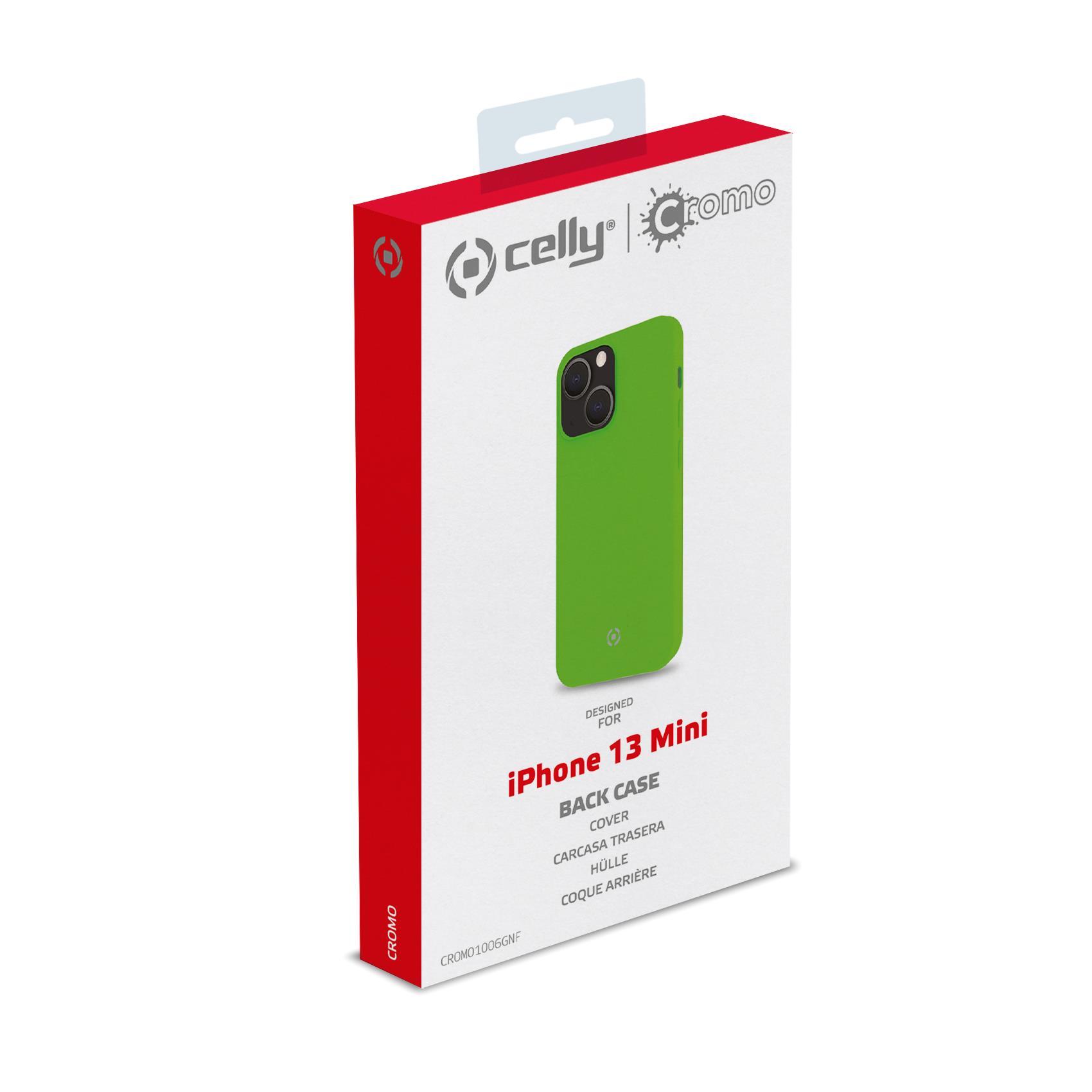 Celly Cromo - Cover per cellulare - poliuretano termoplastico (TPU) rivestito di silicone - verde - per Apple iPhone 13 mini