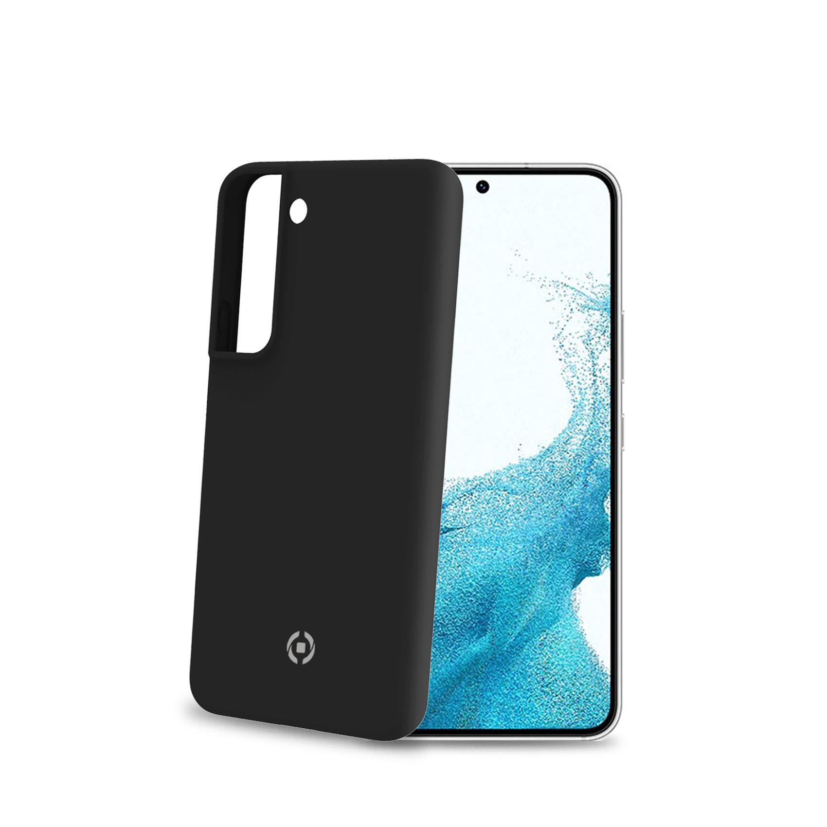 Celly Cromo - Cover per cellulare - TPU (poliuretano termoplastico), rivestimento in silicone - nero - per Samsung Galaxy S22