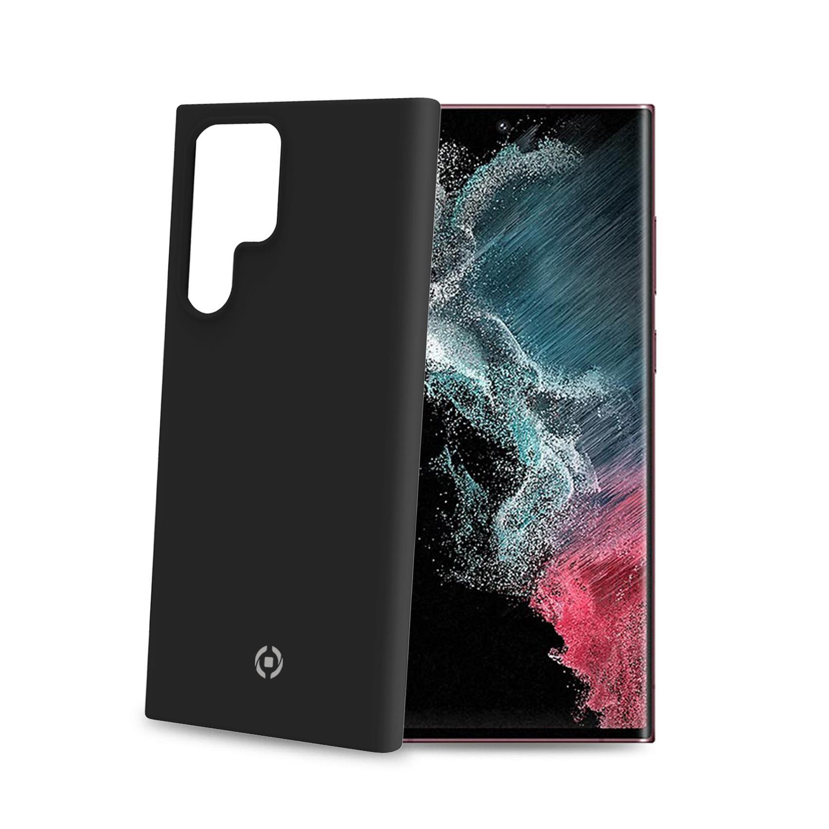 Celly Cromo - Cover per cellulare - poliuretano termoplastico (TPU) rivestito di silicone - nero - per Samsung Galaxy S22 Ultra