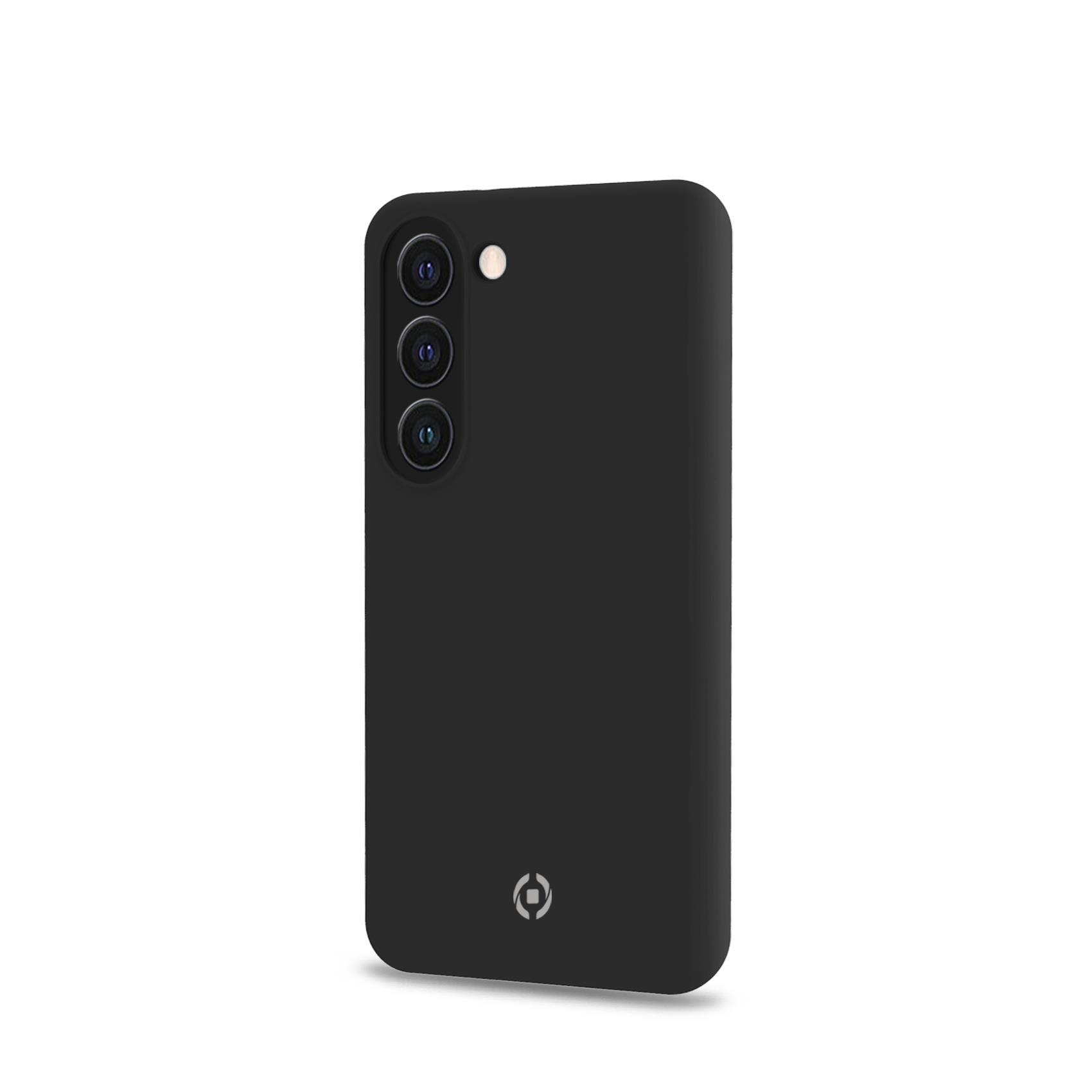 Celly Cromo - Cover per cellulare - TPU (poliuretano termoplastico), rivestimento in silicone - nero - per Samsung Galaxy S23