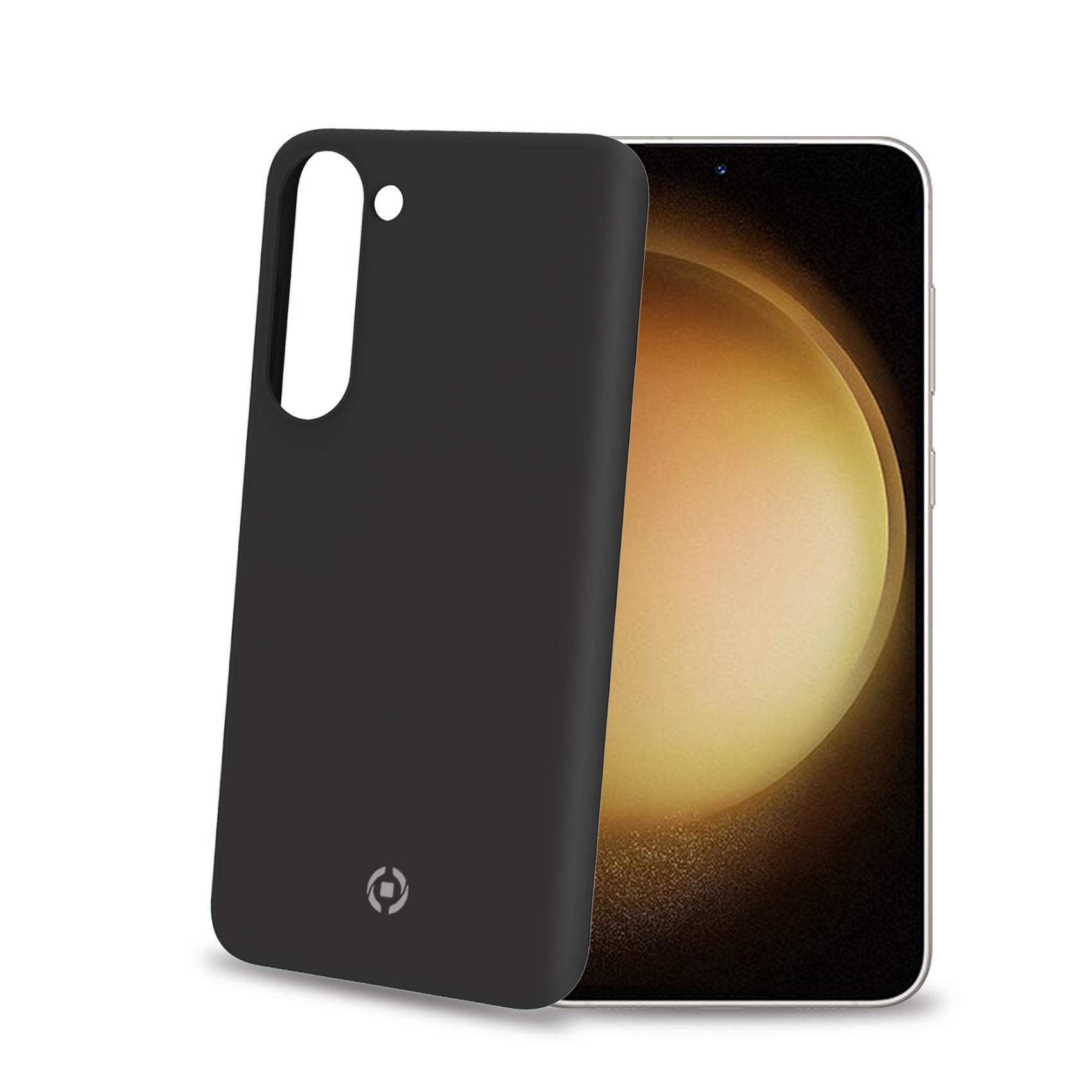 Celly Cromo - Cover per cellulare - TPU (poliuretano termoplastico), rivestimento in silicone - nero - per Samsung Galaxy S23