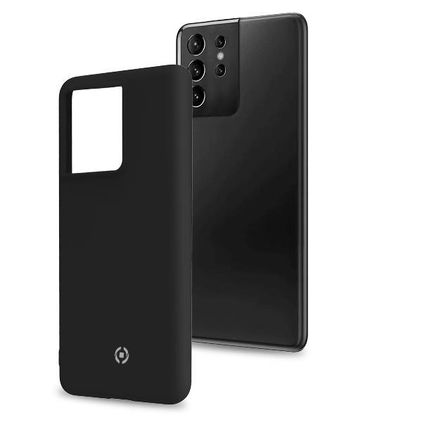 Celly Cromo - Cover per cellulare - poliuretano termoplastico (TPU) rivestito di silicone - nero - per Samsung Galaxy S21 Ultra 5G