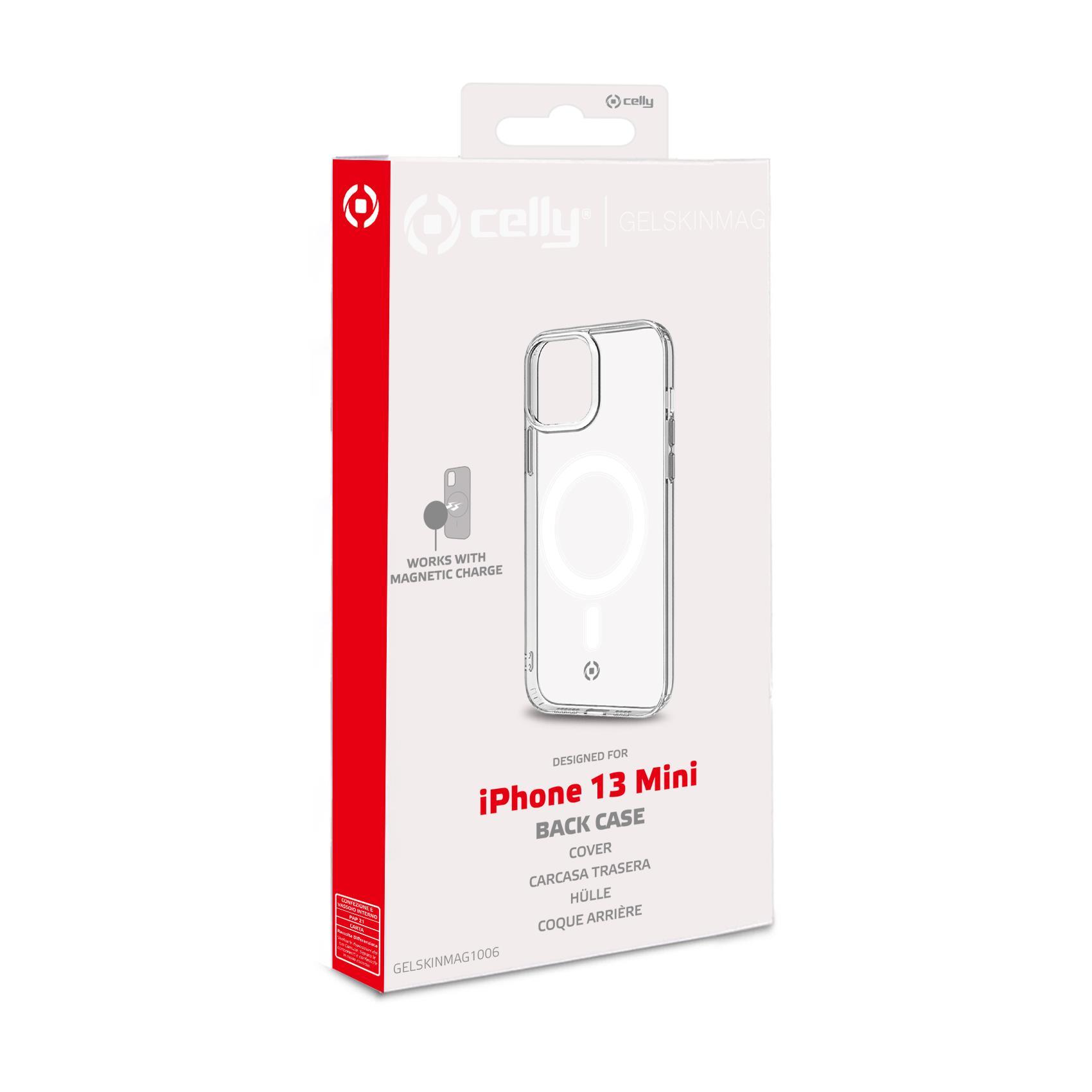 Celly GelskinMag - Cover per cellulare - policarbonato, TPU (poliuretano termoplastico) - trasparente - per Apple iPhone 13 mini