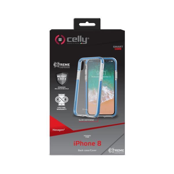 Celly Hexagon2 HEXAGON900LB - Cover per cellulare - policarbonato, elastomero termoplastico (TPE), KIBITON rubber - trasparente - per Apple iPhone X