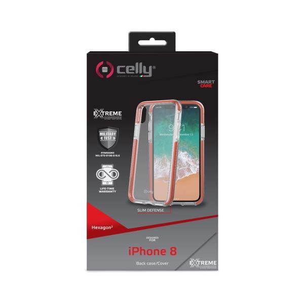 Celly Hexagon2 HEXAGON900OR - Cover per cellulare - policarbonato, elastomero termoplastico (TPE), KIBITON rubber - trasparente - per Apple iPhone X
