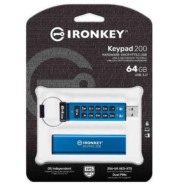 Kingston IronKey Keypad 200 - Chiavetta USB - crittografato - 64 GB - USB 3.2 Gen 1