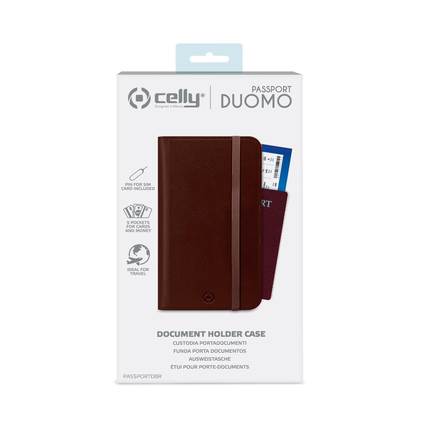 Celly Duomo Passport - Astuccio per carte/documenti di viaggio - similpelle - marrone