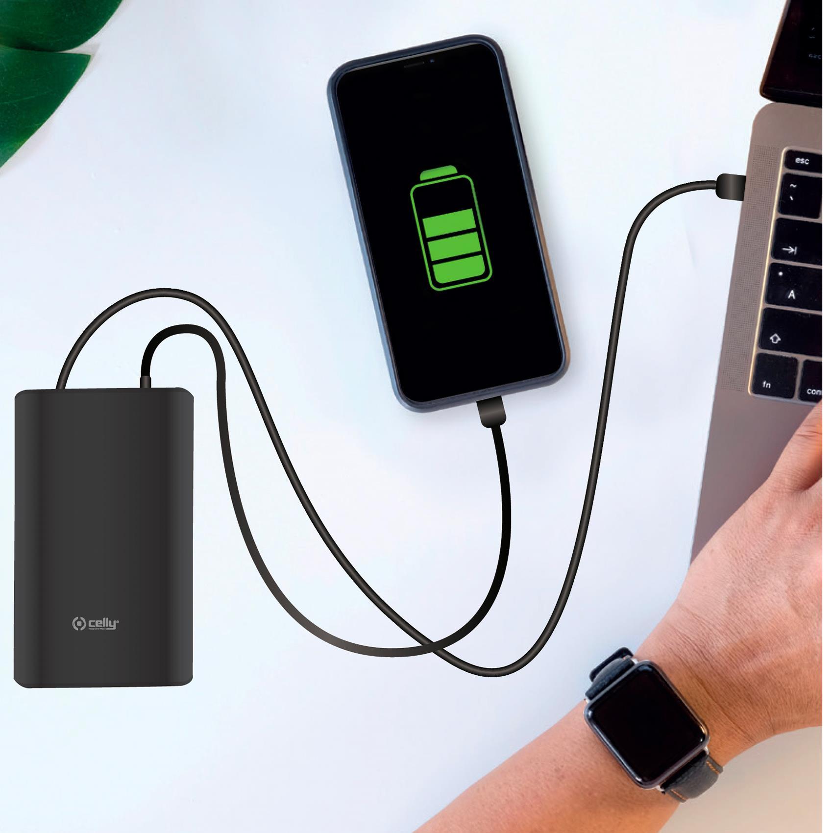 Celly ProPower - Powerbank - 15000 mAh - connettori di uscita 3 - nero