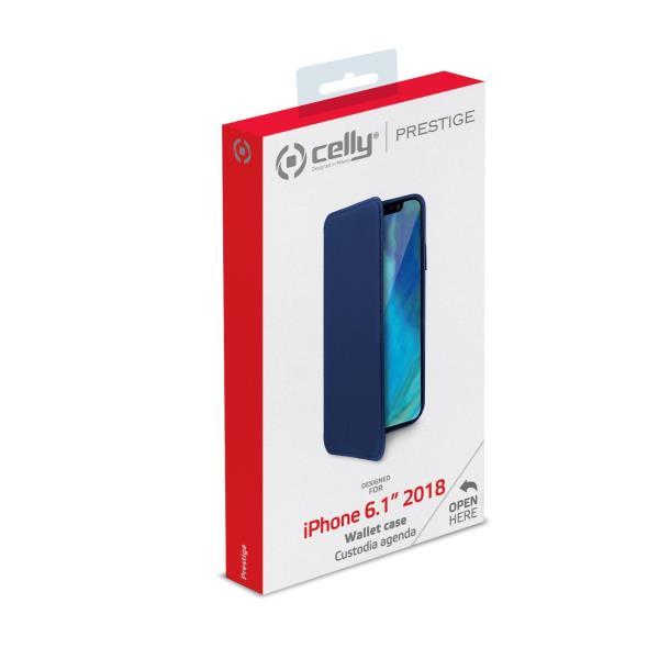 Celly Prestige - Flip cover per cellulare - poliuretano - blu - 6.1" - per Apple iPhone XR