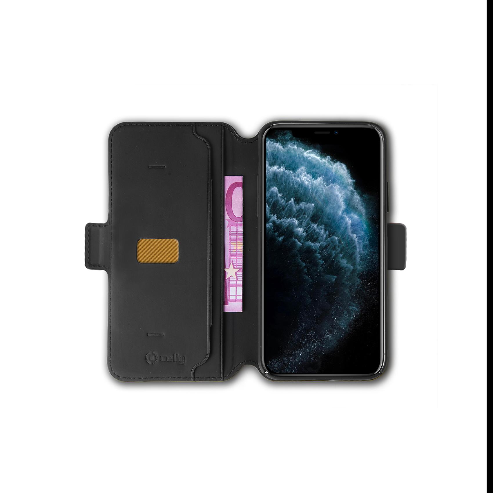 Celly PrestigeM - Flip cover per cellulare - poliuretano - nero opaco, morbido al tatto - per Apple iPhone 11 Pro Max