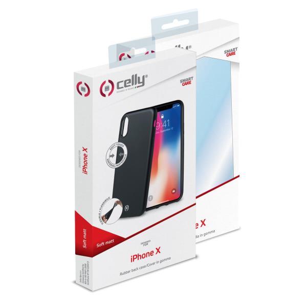 Celly Soft Matt Smart Care - Cover per cellulare - TPU (poliuretano termoplastico) - nero - per Apple iPhone X, XS