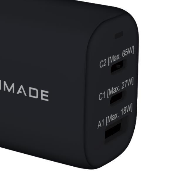 TECHMADE TM-P937-BK CARICABATTERIE DA RETE 65W FAST CHARGE 1 x USB-A 2 x USB-C NERO