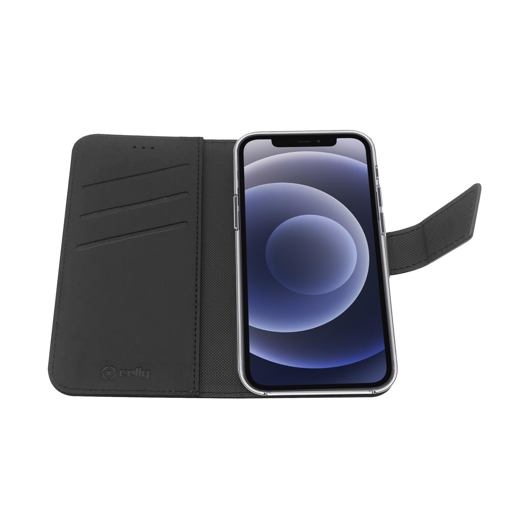 Celly Wally - Flip cover per cellulare - similpelle - nero - per Apple iPhone 13