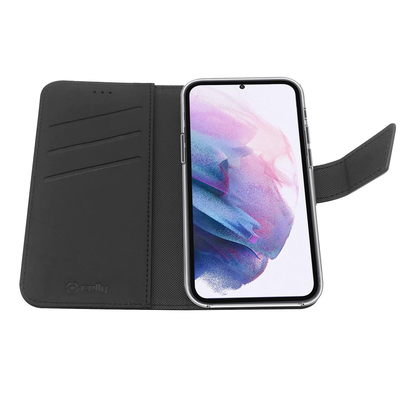 Celly Wally - Flip cover per cellulare - similpelle - nero - per Samsung Galaxy S22+