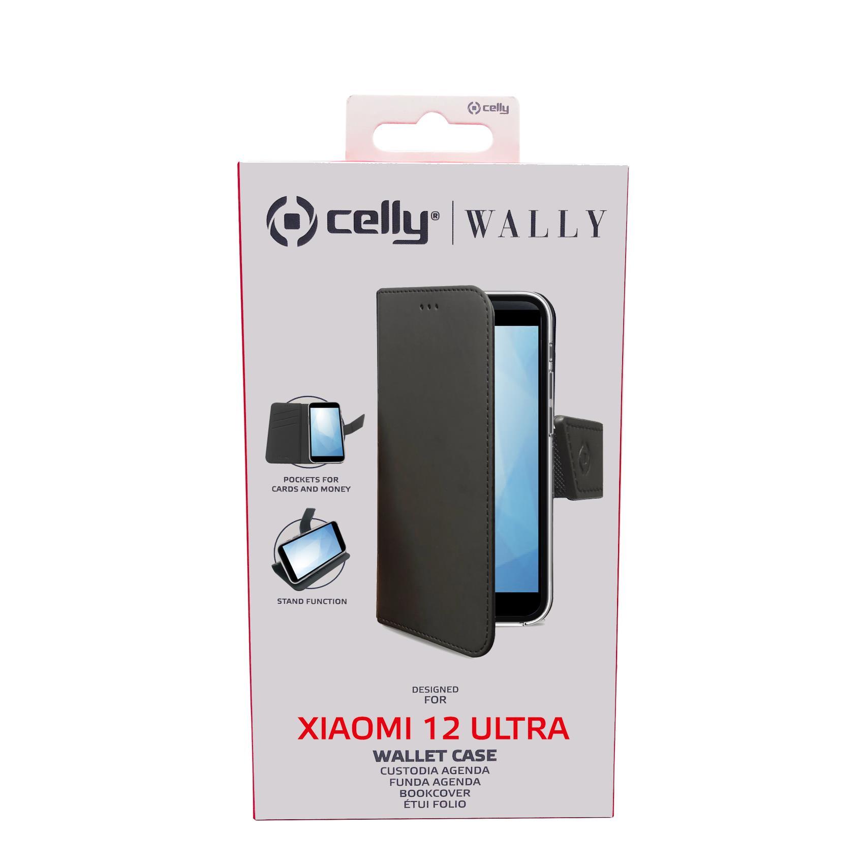 Celly Wally - Flip cover per cellulare - similpelle - nero - per Xiaomi 12 Pro
