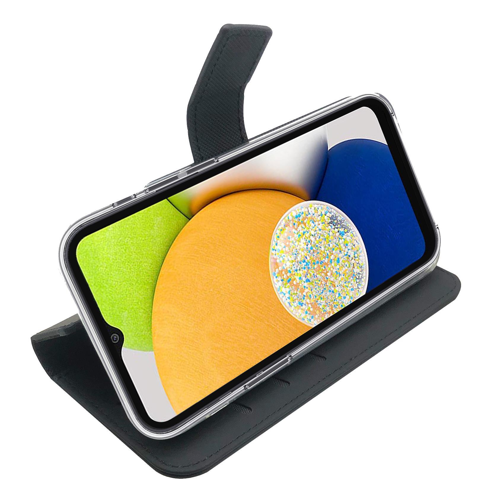 Celly Wally - Flip cover per cellulare - plastica, similpelle - nero - per Samsung Galaxy A03