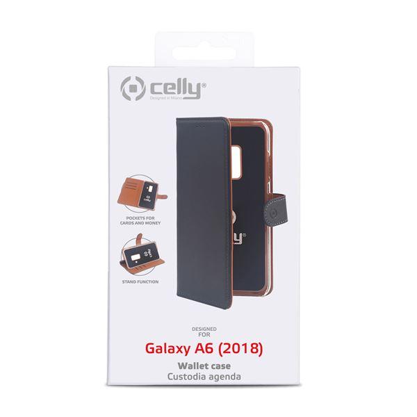 Celly Wally WALLY737 - Flip cover per cellulare - plastica, similpelle - nero - per Samsung Galaxy A6