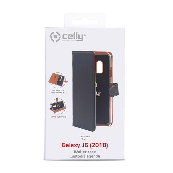 Celly Wally WALLY758 - Flip cover per cellulare - plastica, similpelle - nero - per Samsung Galaxy J6
