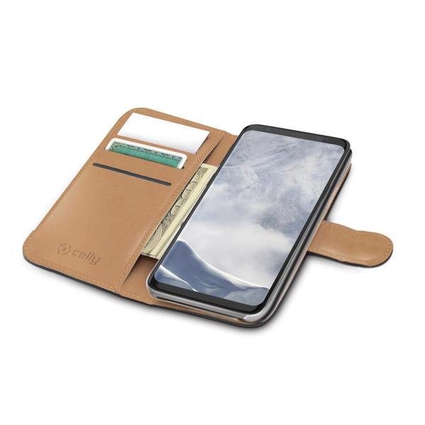 Celly Wally - Flip cover per cellulare - plastica, similpelle - nero - per Samsung Galaxy S9+