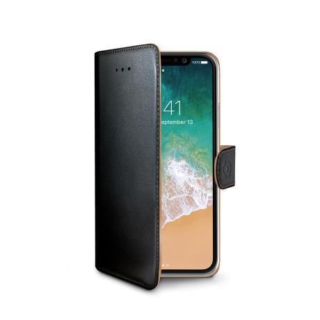 Celly WALLY900 - Flip cover per cellulare - pelle artificiale - nero - per Apple iPhone X