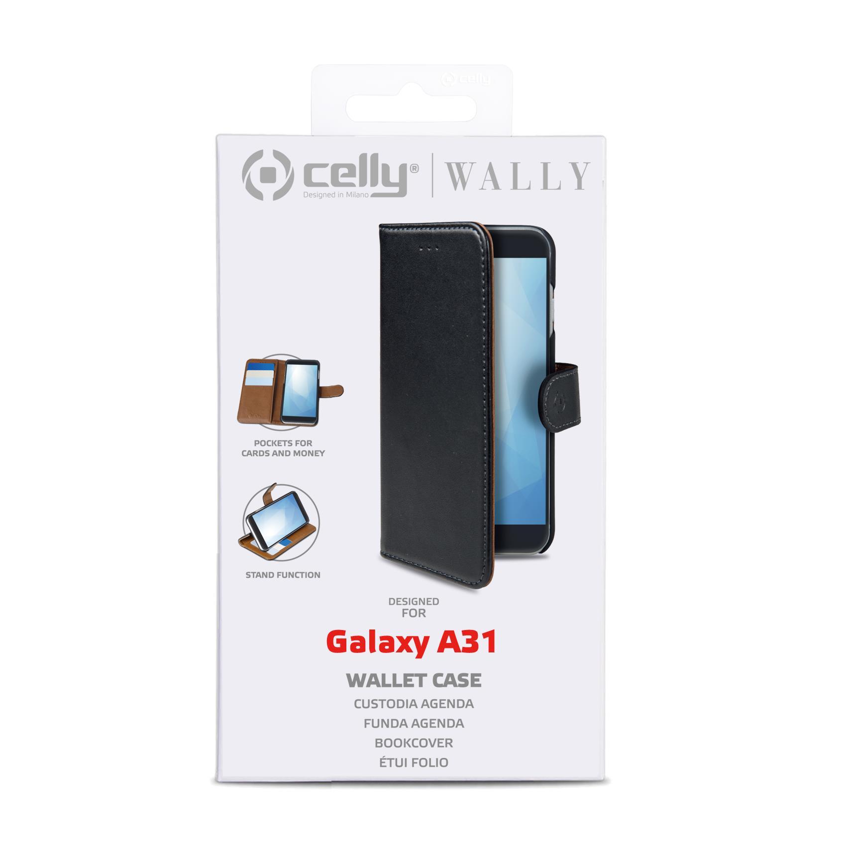 Celly Wally - Flip cover per cellulare - similpelle - nero - per Samsung Galaxy A31