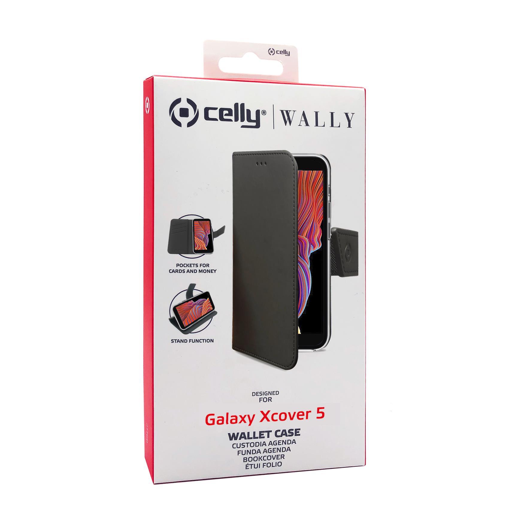 Celly Wally - Enterprise Edition - flip cover per cellulare - similpelle - nero - per Samsung Galaxy Xcover 5